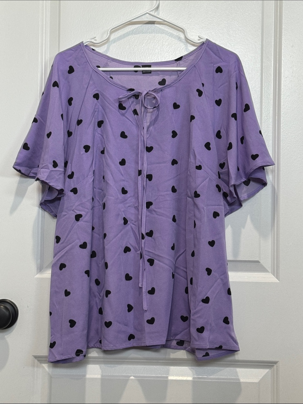 SHEIN Lavender Heart Tie-Front Flutter Sleeve Blouse